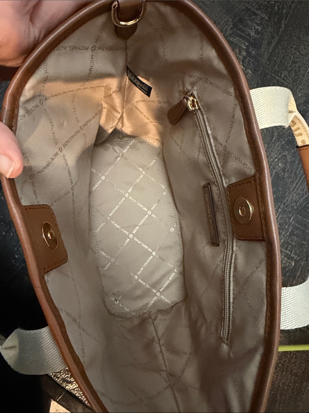 Michael Kors Cream and Brown Signature Canvas Tote - Picture 9 of 13